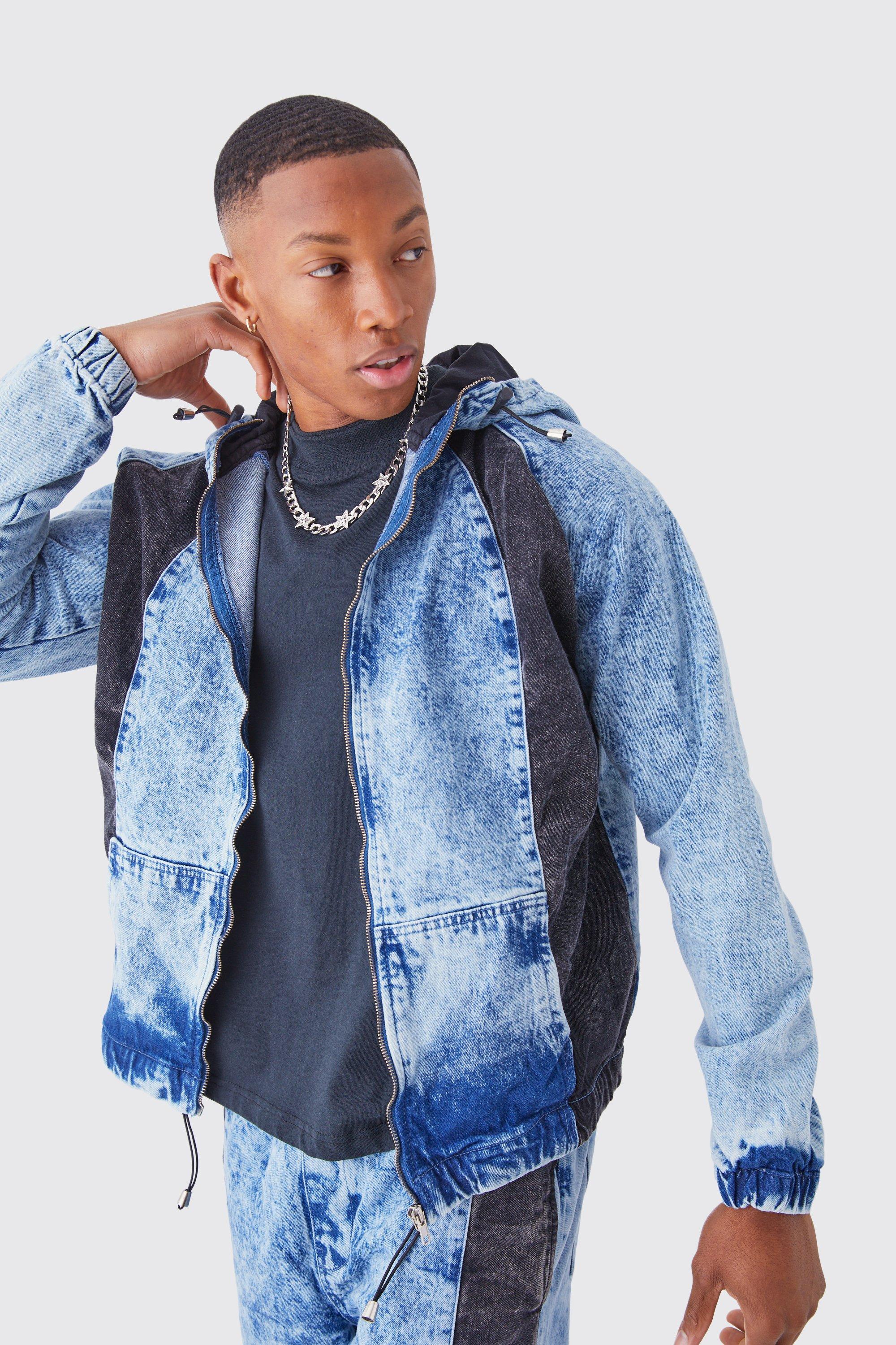 Tall Acid Wash Denim Zip Through Hoodie